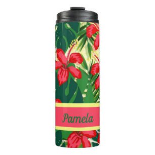 Tropische Blume und Blätter Thermosbecher