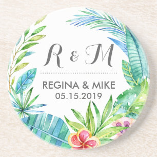 Tropische Blume und Blätter Wreath Spring Wedding Getränkeuntersetzer