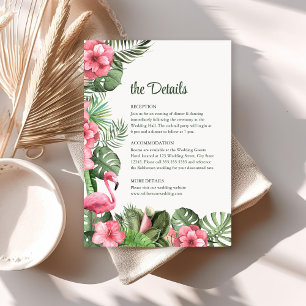 Tropische Blume und Flamingo Wedding Details Card Einladung