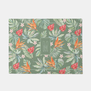 Tropische Blume und Foliage Fantasy mit Monogramm Fußmatte