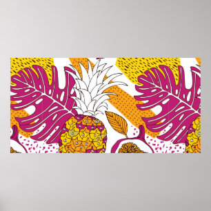 Tropische Blume und Früchte, heller, exotischer Dr Poster