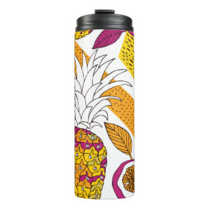 Tropische Blume und Früchte, heller, exotischer Dr Thermosbecher
