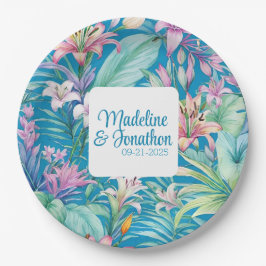 Tropische Blume und grüne, einfache Hochzeit am St Pappteller