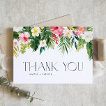 Tropische Blume und Hochzeit im Grünen Dankeskarte<br><div class="desc">Schicken Sie Dankeschön mit dieser personalisierbaren Hochzeit Dankeschön Karte. Es verfügt über eine Aquarellgarage mit Plumeria,  Hibiskus,  Blätter aus Palmen und anderen tropischen Pflanzen und Blume. Personalisieren Sie diese,  indem Sie Ihre Daten hinzufügen. Diese Tropenkarte ist ideal für Hochzeiten,  Babyduschen,  Abschlüsse,  Geburtstage und vieles mehr. Matching-Elemente sind verfügbar.</div>