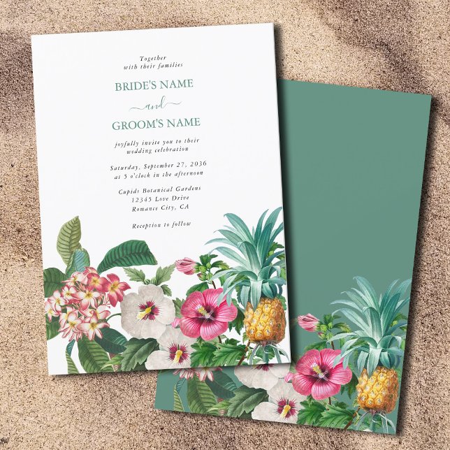 Tropische Blume und Hochzeiten im Grünen Einladung (Tropical Watercolor Flowers & Greenery Wedding Invitation)