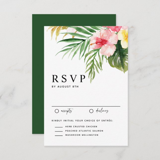 Tropische Blume und Hochzeiten im Grünen RSVP Karte (Vorne/Hinten)