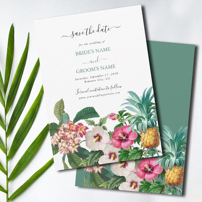 Tropische Blume und Hochzeiten im Grünen Save The Date (Tropical Watercolor Flowers & Greenery Wedding Save The Date)