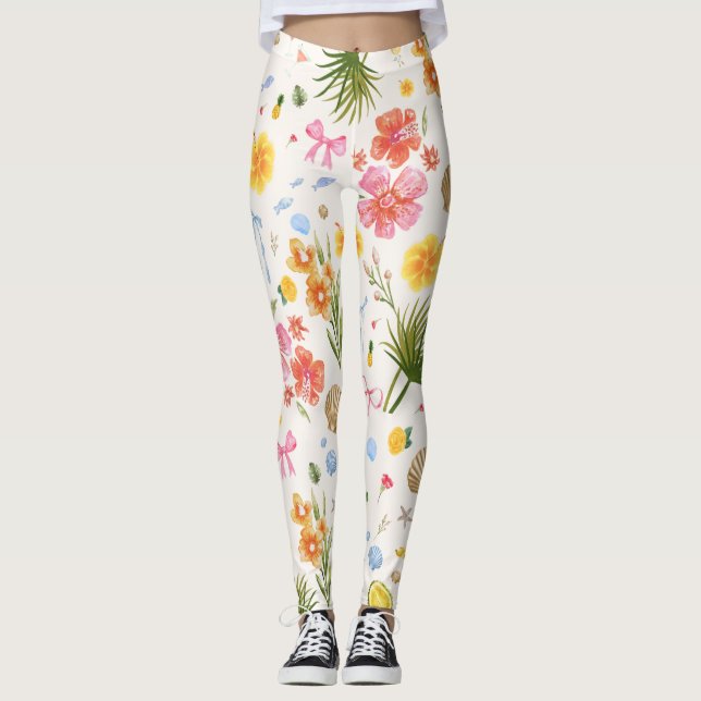 Tropische Blume und Muscheln aus der Küstenlandsch Leggings (Vorderseite)