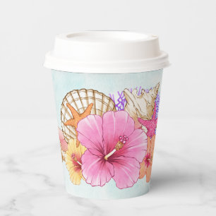 Tropische Blume und Muscheln Mermaid Pappbecher