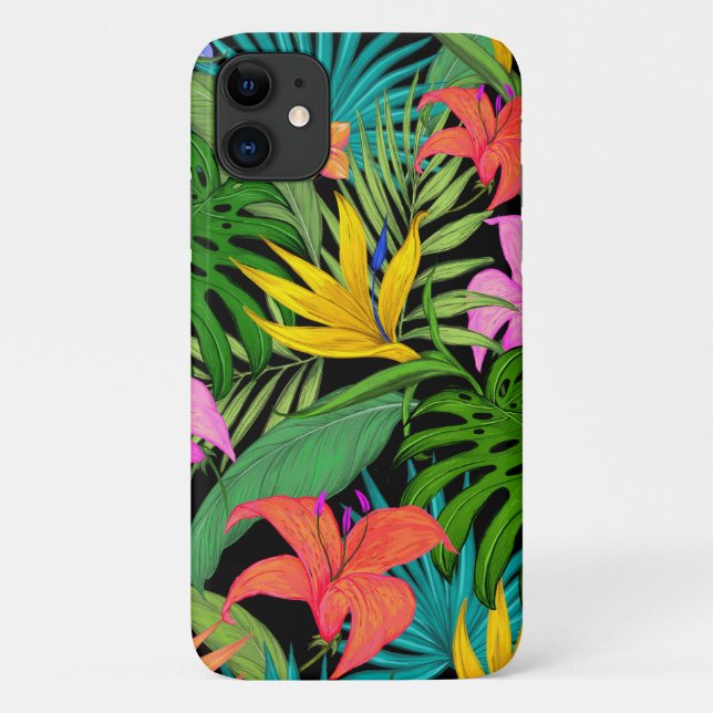 Tropische Blume und Palmenblatt Hawaiisch bunt Case-Mate iPhone Hülle (Rückseite)