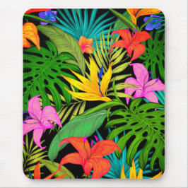 Tropische Blume und Palmenblatt Hawaiisch bunt Mousepad