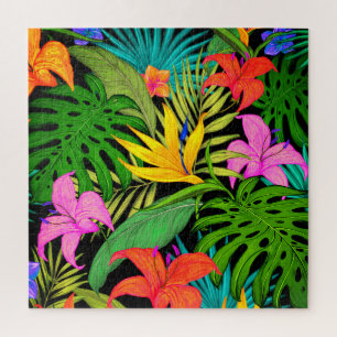 Tropische Blume und Palmenblatt Hawaiisch bunt Puzzle