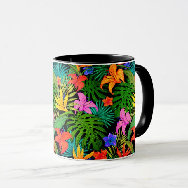 Tropische Blume und Palmenblatt Hawaiisch bunt Tasse (VorderseiteRechts)