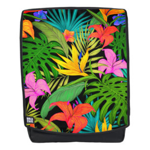 Tropische Blume und Palmwedel Hawaiian farbenfroh Rucksack