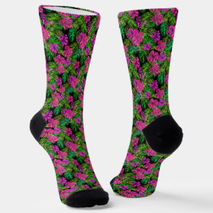 Tropische Blume und Pflanze in Schwarz Socken
