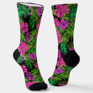 Tropische Blume und Pflanze in Schwarz Socken