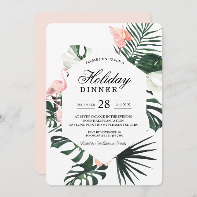 Tropische Blume und rosa Flamingo Beauty Einladung (Vorne/Hinten)