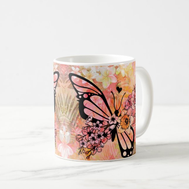 Tropische Blume und Schmetterlingskunst - Lebhafte Kaffeetasse (VorderseiteRechts)