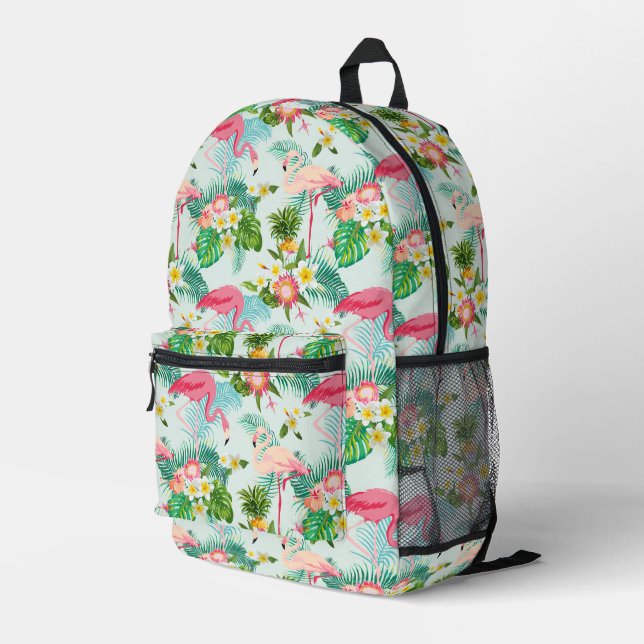 Tropische Blume und Vögel Bedruckter Rucksack (Rückseitige Ecke Rechts)