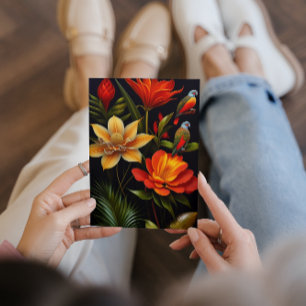 Tropische Blume und Vögel   Modernes Haeckel Karte