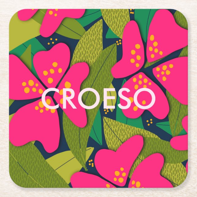 Tropische Blume Walisischer Empfang Rechteckiger Pappuntersetzer (Vorderseite)