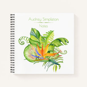 Tropische Blume Wasserfarbe Blätter Platz Notizbuch