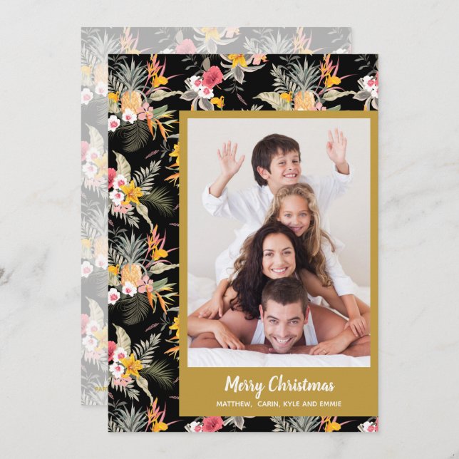 Tropische Blume Weihnachts-Foto Feiertagskarte (Vorne/Hinten)