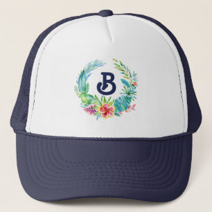 Tropische Blume Wreath Monogramm Truckerkappe