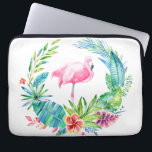 Tropische Blume Wreath & Pink Flamingo Laptopschutzhülle<br><div class="desc">Farbenfrohe Aquarelle illustrieren tropische Blume Kranz und rosa Flamingo. Weißer,  anpassbarer Hintergrund.</div>