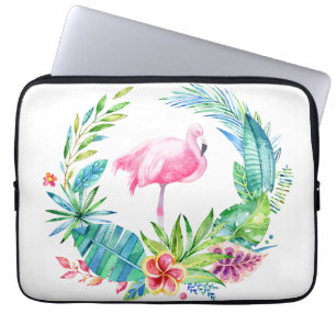 Tropische Blume Wreath & Pink Flamingo Laptopschutzhülle