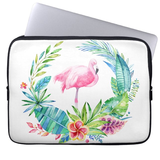 Tropische Blume Wreath & Pink Flamingo Laptopschutzhülle (Vorderseite)