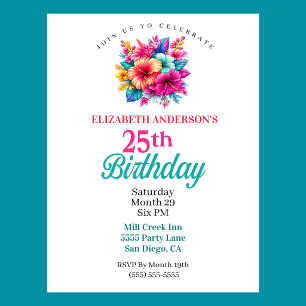 Tropische Blumen 25. Geburtstag Einladung