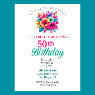 Tropische Blumen 50. Geburtstag Einladung