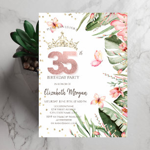 Tropische Blumen Blätter Diamanten 35. Geburtstag Einladung