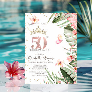 Tropische Blumen Blätter Diamanten 50. Geburtstag Einladung