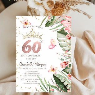 Tropische Blumen Blätter Diamanten 60. Geburtstag Einladung