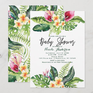 Tropische Blumen & Blätter Florales Babyshower Einladung