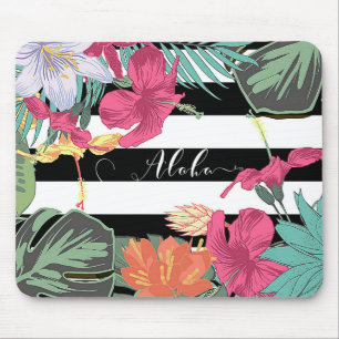 Tropische Blumen Blüten Blätter Schick Botanisch Mousepad