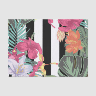 Tropische Blumen Blüten Blätter Schwarz Weiß Strei Seidenpapier