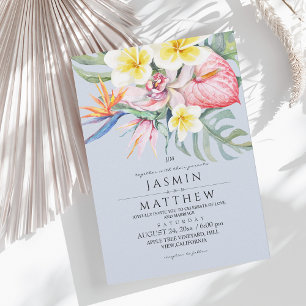Tropische Blumen Botanische Navy Blau Hochzeit  Einladung