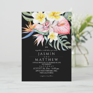 Tropische Blumen Botanische Schwarze Hochzeit Einladung