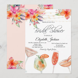 Tropische Blumen Cocktails Lichter Brautparty Einladung