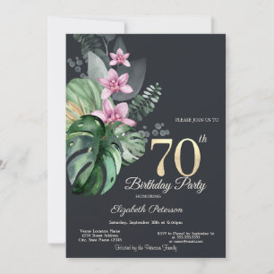Tropische Blumen Dunkel 70. Geburtstag Einladung