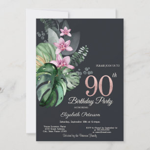 Tropische Blumen Dunkel 90. Geburtstag Einladung