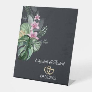 Tropische Blumen Dunkle Hochzeit Sockelschild