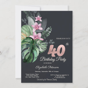 Tropische Blumen Dunkler 40. Geburtstag Einladung