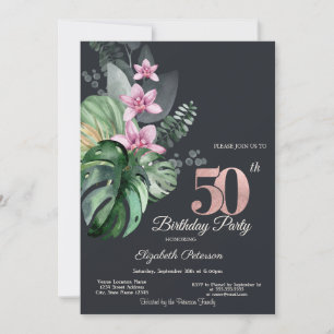 Tropische Blumen Dunkler 50. Geburtstag Einladung