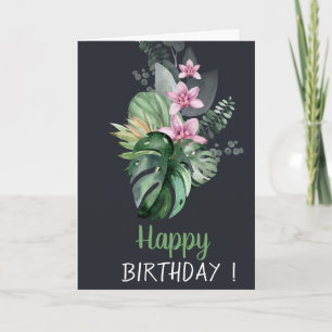Tropische Blumen Dunkler Geburtstag Karte