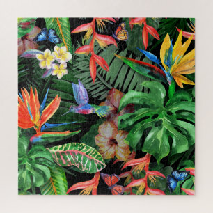 Tropische Blumen: Exotisches Wasserfarbmuster Puzzle