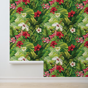 Tropische Blumen florale Blätter Blatt Grün Tapete
